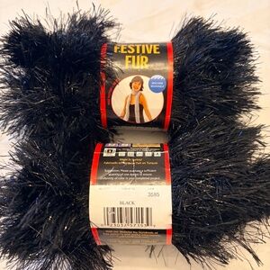 2 skeins Lion Brand Festive Fur in sparkling black